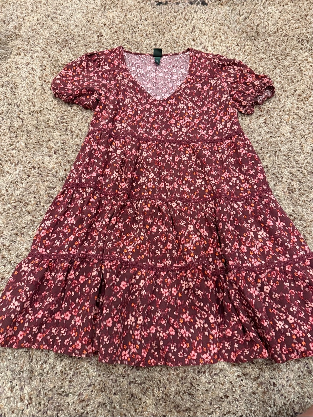 Women's Floral Tiered Dress in Burgundy Pink